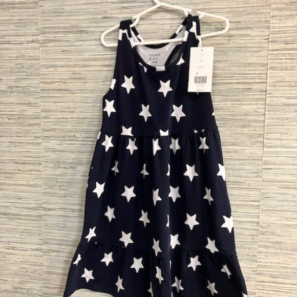 NWT! CROWN & IVY - Star Dress - Girl's Size Small - Navy Blue with White Stars! - Picture 2 of 12